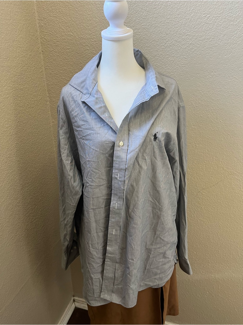 Ralph Lauren Grey Striped Long-Sleeve Dress Shirt XL
